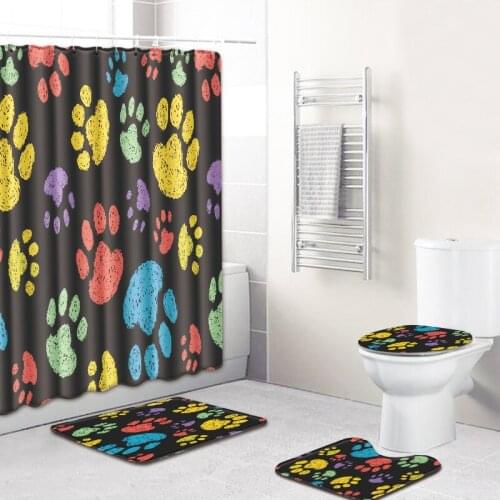 Nordic Dog paw Print Shower Curtain Bath Mat Toilet Pad Set Non-slip Toilet Bathroom Decor Carpet Waterproof Shower Curtain Set