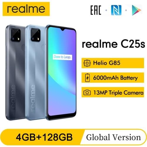 Global Version realme C25S 6.5'' FHD+ Screen Helio G85 Octa Core 4GB 64GB Smartphone 6000mAh NFC 18W Quick Charge Mobile Phone