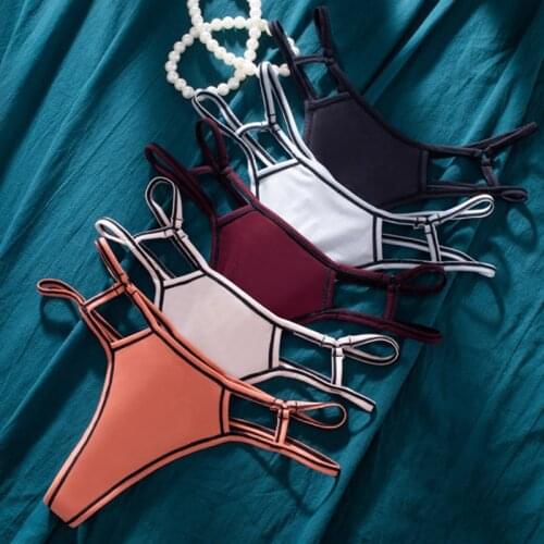 3PCS Set Thong G-String Sexy Ladys Thong Girl Ice Silk Seamless Bandage Comfortable Cotton Crotch T-Shaped Panties