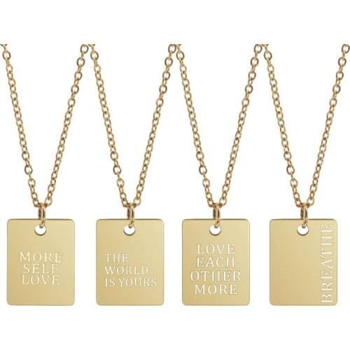 Vintage TEngraved Letter Necklace For Women Square Pendant Necklaces Stainless Steel Jewelry Nameplate Collier Breath