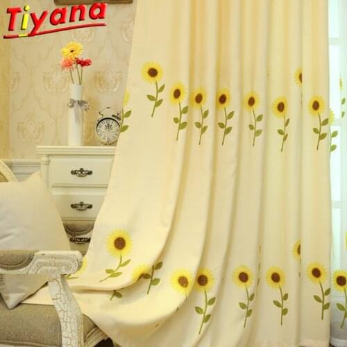 Sunflower Embroidered curtains for Living Room Kids Room Blackout Yellow Flowers Fabrics Window Drapes For Bedroom WP186#40