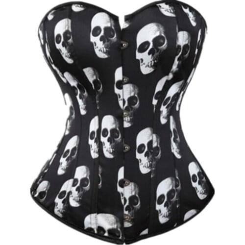 S-6XL Fashion Women Punk Skull Pattern Sexy Overbust Corset Club Party Wear Tops