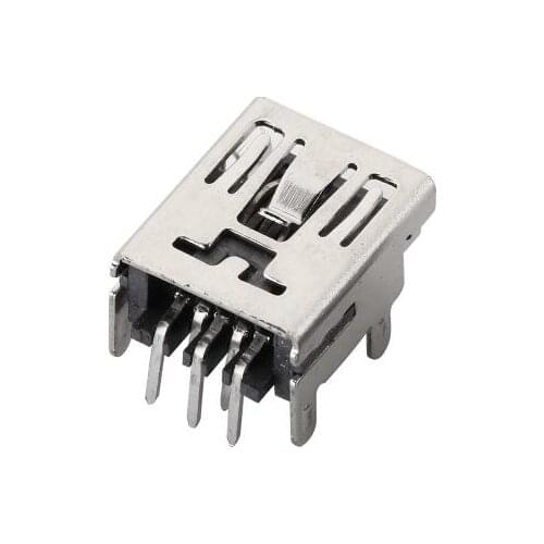 10pcs/lot Mini USB 5pin Female Socket Connector 4foot 90degree Pin for Tail Charging Mobile Phone