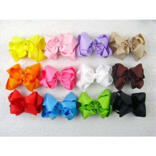 100pcs double layer Solid 4" princess hairpins ribbon girl hair bows clips spring clamps accessories for headband HD3207