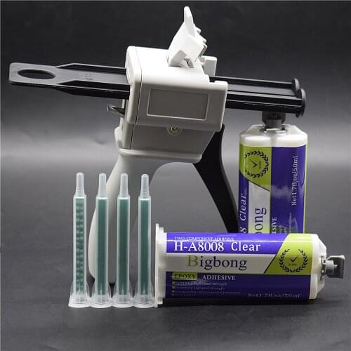 2pcs AB Glues 50ml 1:1 Transparent Epoxy Adhesives Glue with 50ml Glue Gun 1:1 Manual Caulking Gun and 4pcs Static Mixing Nozzle