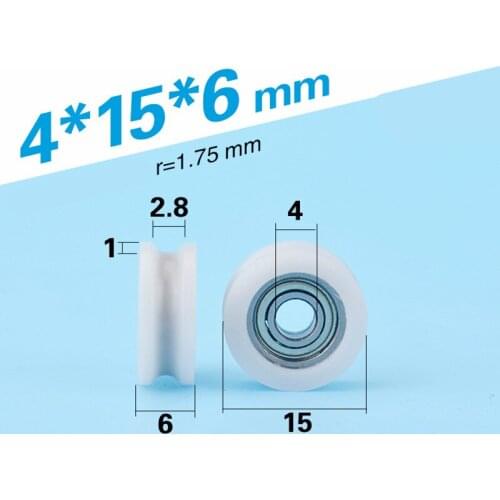 4*15*6mm Nylon bag plastic injection plastic miniature roller bearing doors and Windows U type groove pulley wheel manufacturer