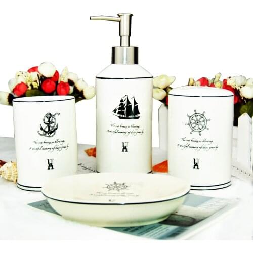 4Pcs/Set Ceramic Sea Sailing Sailboat Paris Hotel Bathroom Bath Lotion Gel Perfume Soap Dispenser Toothbrush Holder Dish