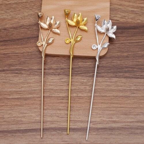 5pcs/lot Lotus Shape 3 Color Alloy Hairpin Chinese Hair Sticks Bridal Hair Fork Hair Accessories For Women