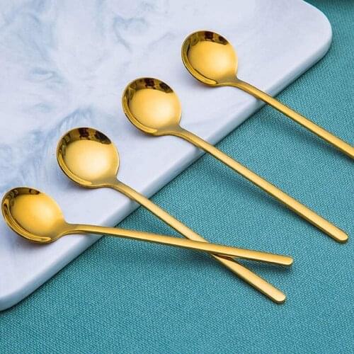 8 Packs, Gold-Plated Stainless Steel Coffee Spoon, Mini Teaspoon for Coffee Sugar Dessert Cake Ice Cream