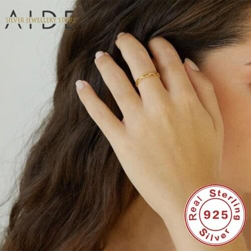 AIDE Minimalism Lock Ring Personalized Geometric INS Glossy Hollow Finger Size 6/7/8 Rings For Women Silver 925 Jewelry Anillos