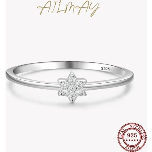 Ailmay Authentic 925 Sterling Silver Clear Zircon Romantic Plum Flower Rings For Women Wedding Engagement Fine Female Jewelry