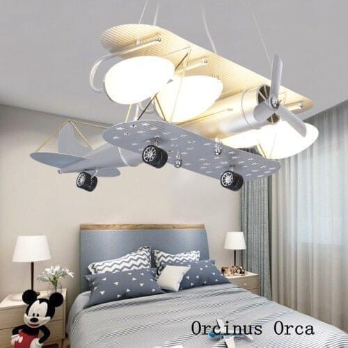 Modern Creative Silver Aircraft Chandelier Boys'Bedroom Childrens Room Light Cartoon Cute LED Fighter Chandelier