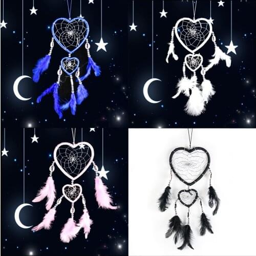 Hollow-out Love Heart Dream Catcher Feather Hanging Art Gifts Feathers Wrapped Girls Room Decor Dreamcatcher Wall Decor No Light