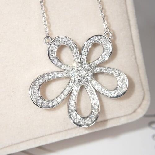 Big Flower Real 925 Sterling silver Pendant Diamond Cz Choker Pendants Necklaces for Women Bridal Party Wedding jewelry Gift