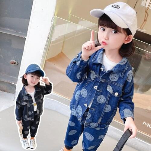 Girls Suits Coat+Skirt 2021 Dots Jean Thicken Winter Autumn Warm Kids Teenagers Outwear Kids Cotton Sport Suits Children Clothin