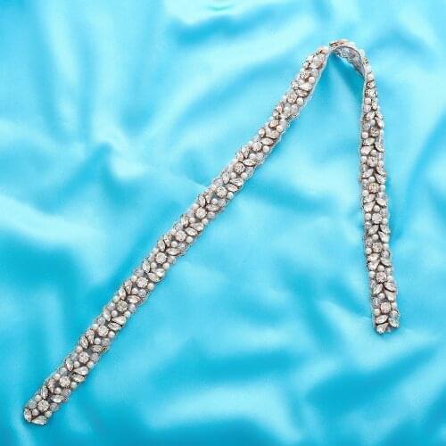 DIY Bridal Gold Crystal Wedding Dresses Handmade Silver Applique Rhinestone Pearl Wide Garment Beaded Accessories S134B