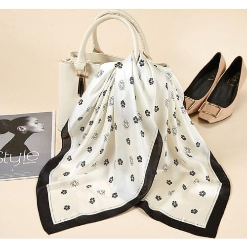 Design Print Square Silk Scarf for Women 2021 New Foulard Hairband Neckerchief Lady Office Neckerchief Scarves Bandana