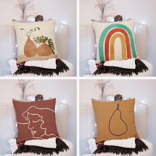 Home Sofa Cushion Pillowcase Linen Short Plush Geometric Cute Cushion Cover Bedroom Living Room Decoration