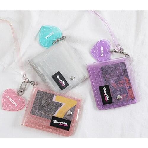 Transparent Fashion Purse Women PVC Clear Short Purse Small Glitter Wallet Solid Color Card Case Bag Holder no Lanyard