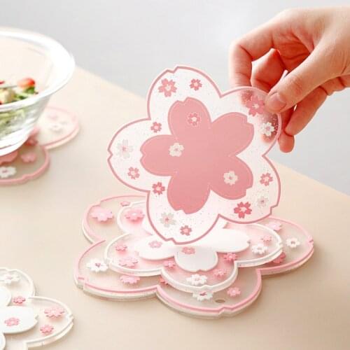 Cherry Blossom Table Mats Drink Coaster Cute Table Placemats Creative Coffee Mug Milk Cup Coasters Heat-resistant Nonslip Pads