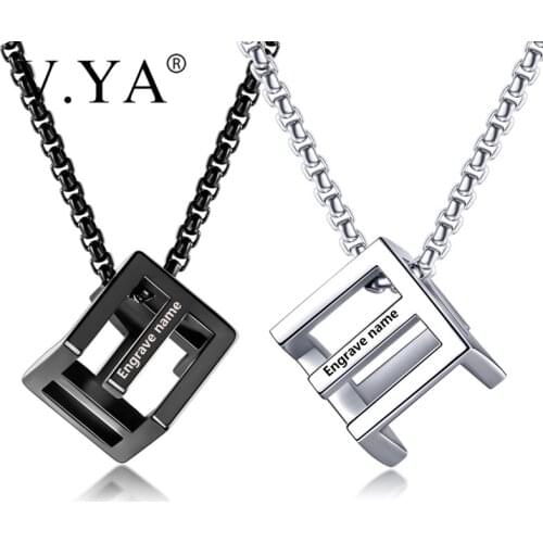 V.Ya Cube Pendant Couple Necklaces Sliver Black Color Fashion Custom Engraved Name Stainless Steel Necklaces Gift Dropship