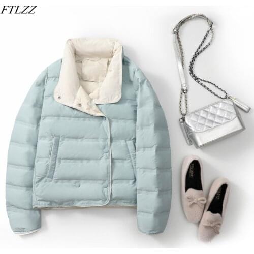 FTLZZ Winter Ultra Light Splicing Colour Short Jacket Women Slim Puffer 90% White Duck Down Coat Female Feather Parkas Outwear