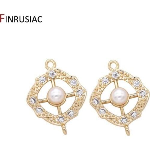14k Gold-plated Copper Inlay Zircon Pearl Connector Pendant DIY Necklace Earrings Charms Accessories Findings Jewellery Making