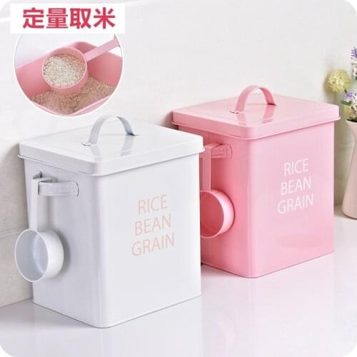 Fashion Sheet Iron Rice Barrels Multifunctional Large Flour Storage Bucket Laundry Powder Storage Boxes With Spoon