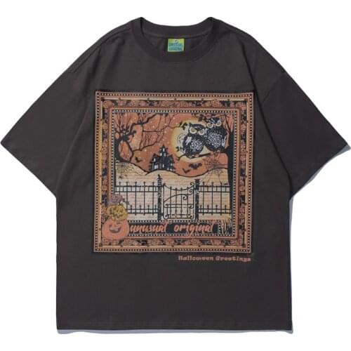 Men T Shirt Vintage Owl Pattern Hip Hop Harajuku Tops Tee Oversize Streetwear Tshirt 2021 100% Cotton Tshirt Male T-shirt