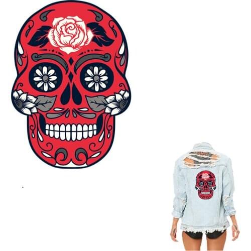 COSBILL Skull Patches Red Rose For Clothes A-level Washable Accessory Appliqued DIY Accessory Decoration Iron On Transfer Y-030