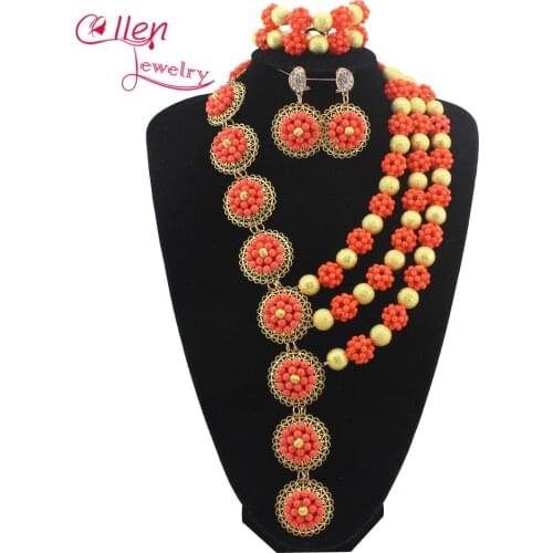 Nigerian Wedding African Beads Jewelry Set African Costume Coral Jewelry Sets Beads Free Shipping W12221