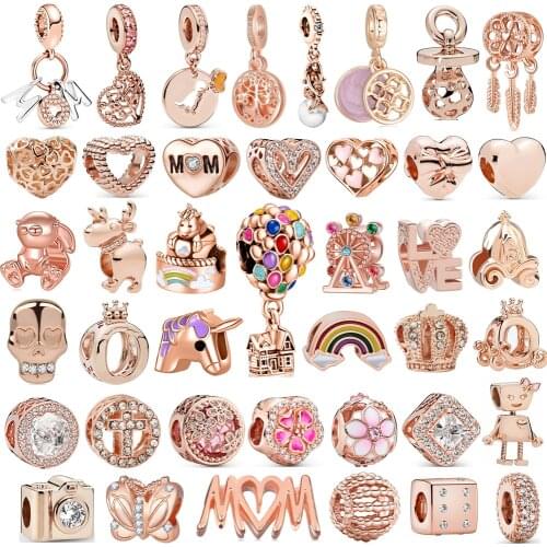 New 1pcs Cute Original Rose Gold Rainbow Camera Heart DIY Beads Suitable for Pandora Charm Bracelet Fashion Jewelry Gifts