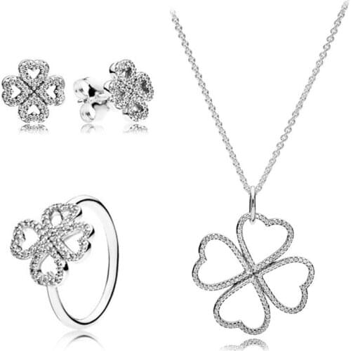 NEW Fashion Personality 100% 925 Sterling Silver Original Clover Rings Suit Charms For Women DIY Gift Jewelry