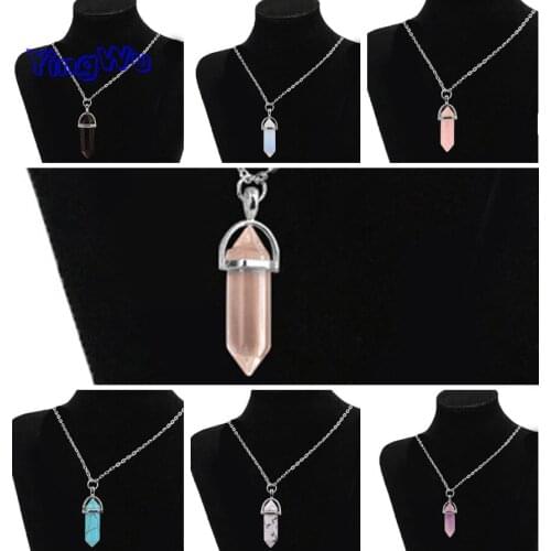 Hexagon Pendant Necklace Crystal Natural Stone Necklace Hexagonal Column Natural Stone Bullet Choker Necklace