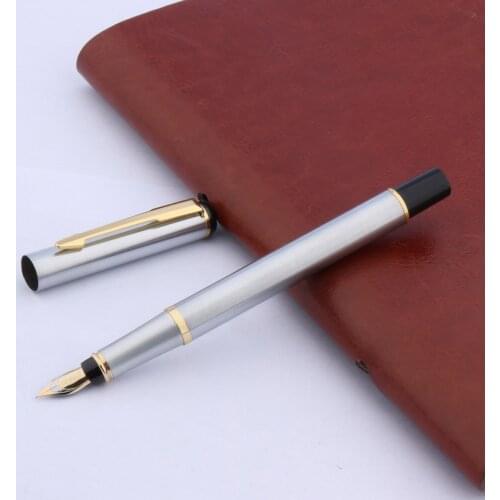 Luxury High Quality Brand Baoer 801 Metal Fountain Pen Steel Color Brushed Student Stationery Office Supplies