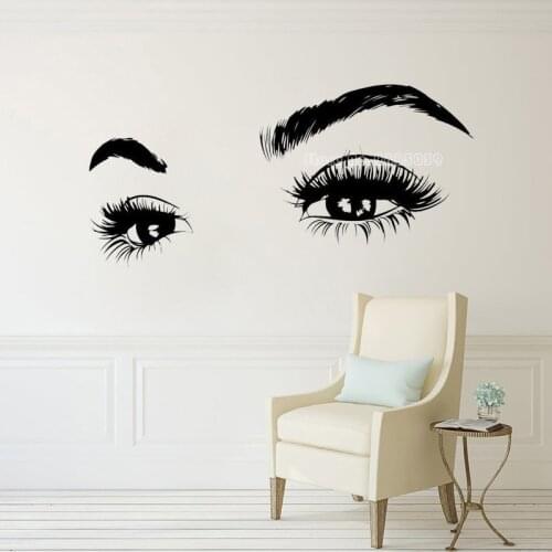 Beauty Salon Decoration Long Lashes Vinyl Wall Stickers Eyelashes Eyebrows Wall Decal Removable Eyelashes Wallpaper LL2126