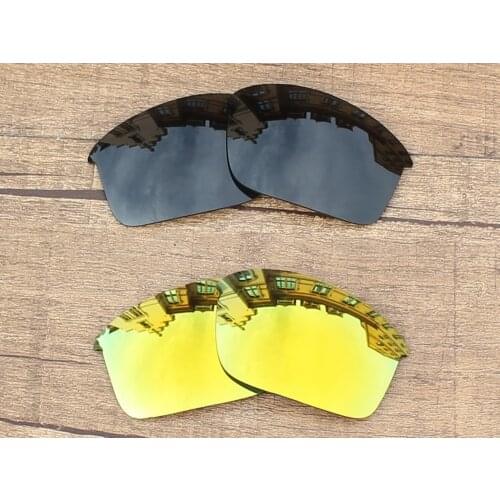 Vonxyz 2 Pairs Stealth Black & 24K Mirror Polarized Replacement Lenses for-Oakley Bottle Rocket Frame