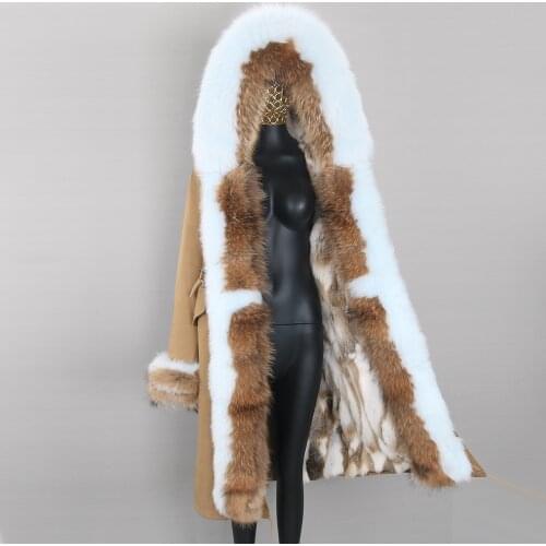 2021 Winter Jacket Women Real Fur Coat Waterproof Natural Real Raccoon Fur Collar Hooded X-Long Warm Parka Big Fur Detachabl