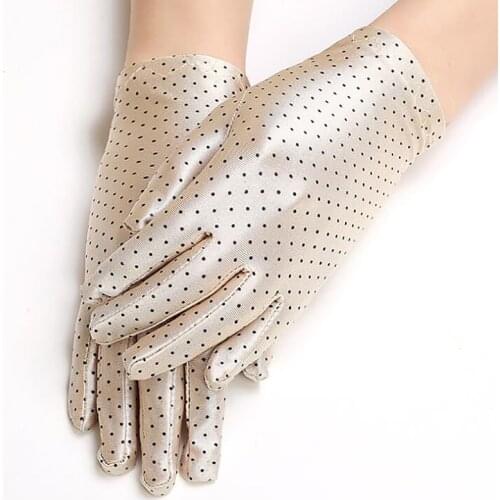 Polka Dots Women Gloves Summer Spring Spandex Gloves Sunscreen Etiquette Fashion Short Glove High Elastic Thin Gloves