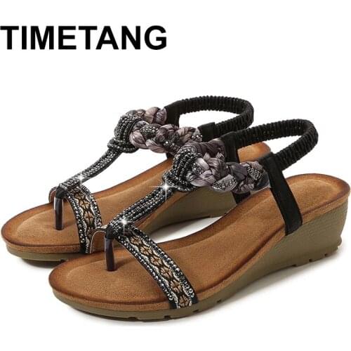 TIMETANG Fashion Women Sandals for 2021 Luxury Shoes Women Bohemia Clip Toe Beach Sandals Wedges Ladies Shoes Light Roman Sandal