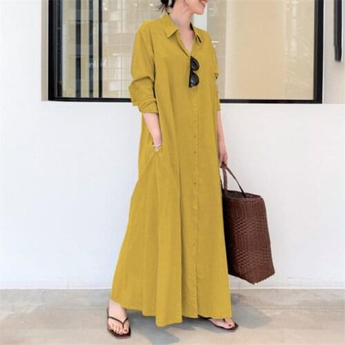 Elegant Woman Casual Cotton and Linen Shirt Dress 2021 Autumn Turn Down Collar Robe Femme Vacation Vestido Oversized Dresses