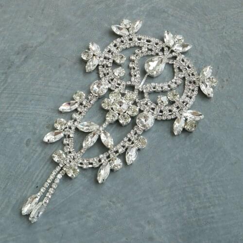 1pc Rhinestone Crystal Appliques for wedding dress Beading Lace Collar parches ropa Sew on waist belt decoration
