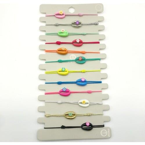 12pcs/lot Handmade Craft Cowrie Shell Shape Elastic Bracelets Freshwater Pearl Adjustable Bracelets