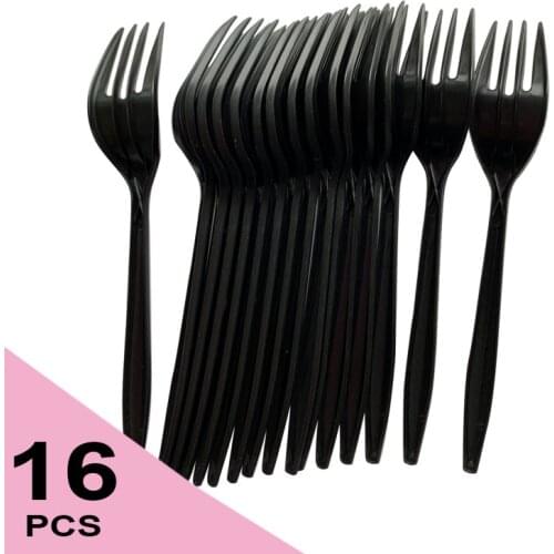 16pcs Per Pack Black PP Plastic Utensils Knife Spoon Fork Halloween Tableware Disposable Cutlery Birthday BBQ Party Supplies