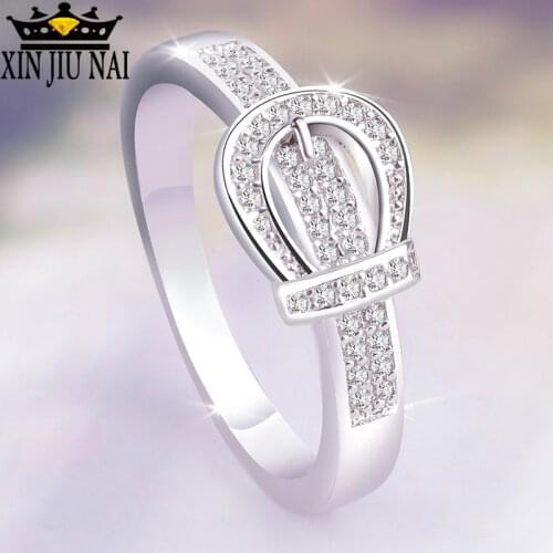18K platinum belt buckle ring, fashionable personality inlaid Austrian crystal rings woman Engagement, Festival anniversary 6-10