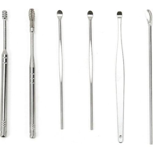 6Pcs/Set Portable Outdoor Camping Earwax Picker Kit Stainless Steel Ear Cleaning Tool
