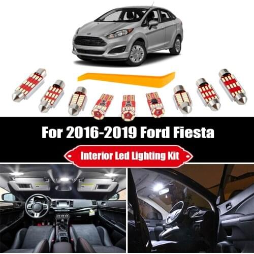 8pcs For Ford Fiesta 2016-2018 2019 White LED Interior Light Ceiling Bulbs Kit Map Dome Cargo License Plate Lamp Accessories