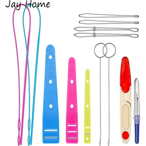 9PCS Drawstring Threader Set Plastic Metal Drawstring Threader & Sewing Loop Turner Hook & Yarn Scissors for Garment Accessories