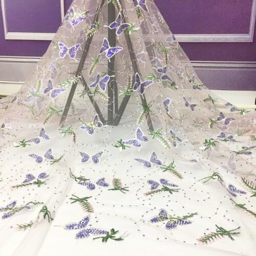 African Lace Fabric 2021 High Quality Embroidered Sequins Butterfly Lace French Tulle Lace Fabric for Nigeria Dress Sewing M4521