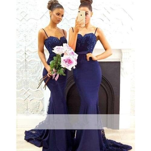 ANGELSBRIDEP Spaghetti Straps Mermaid Bridesmaid Dresses Long Chiffon Fashion Applique Beading Formal Evening Party Gowns Hot